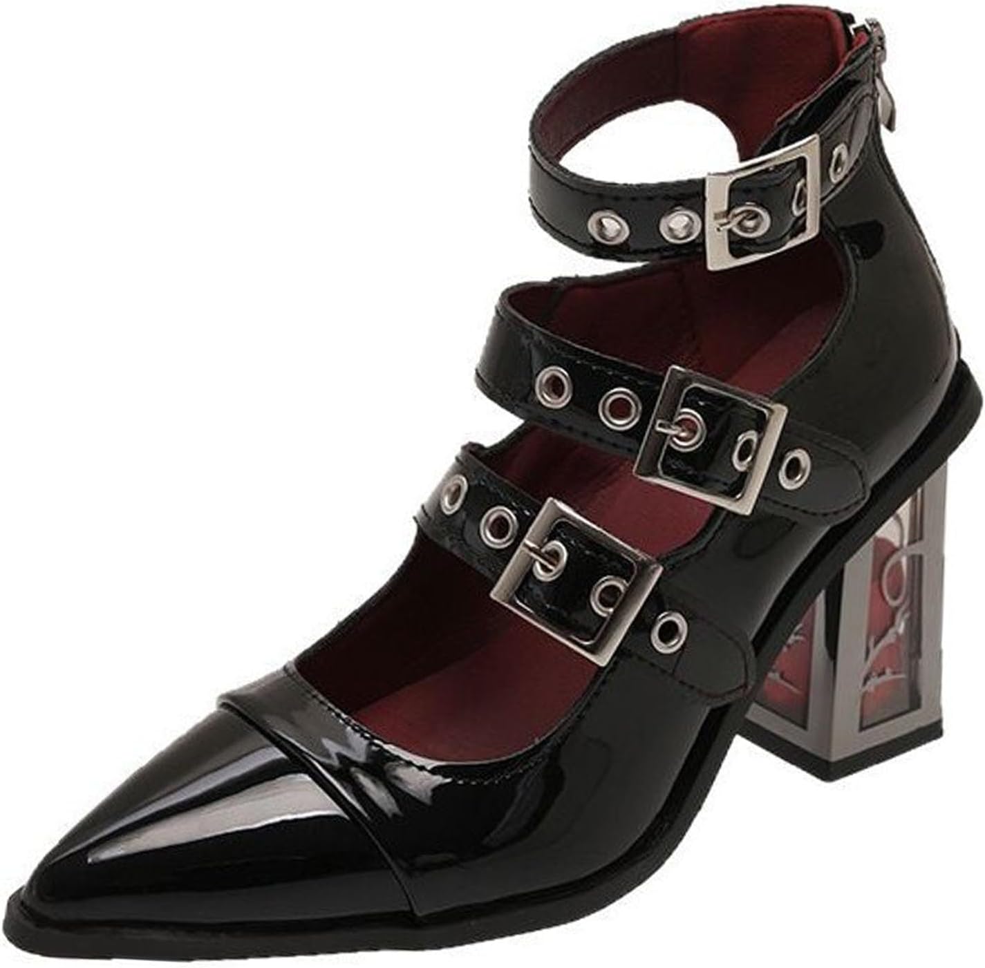 Bellirala Women's Rose Flower Mary Jane Heels Gothic Y2k Costume Footwear Cute Lolita JK Pumps Chunky Block High Heel Ankle Strap Cosplay Shoes