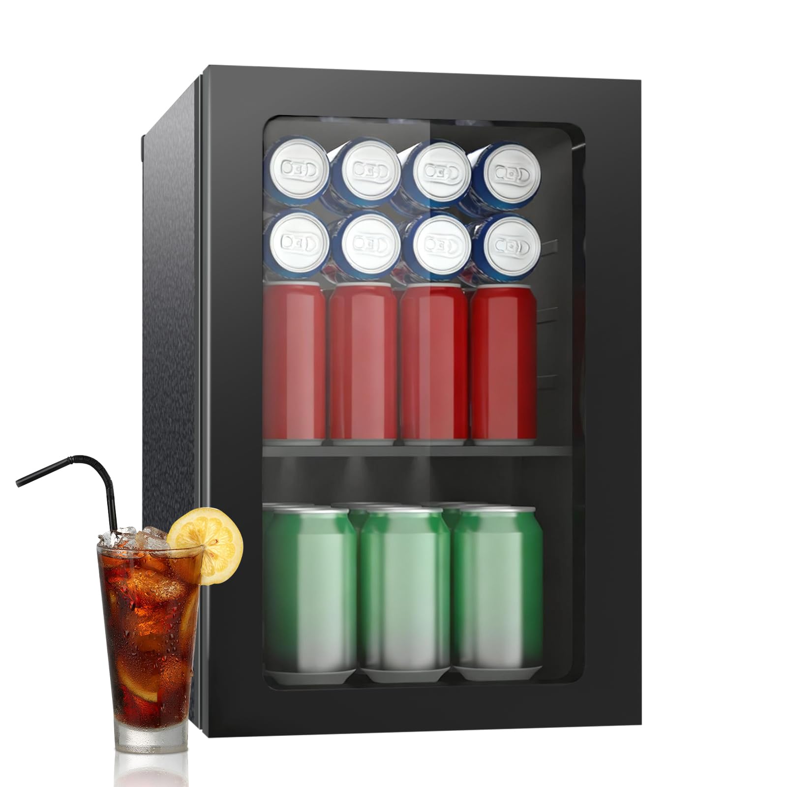 Réfrigérateur de boissons, 24 canettes/20 litres, mini réfrigérateur avec porte transparent pour limonade, bière ou vin, plan de travail, réfrigérateur avec étagères amovibles réglables