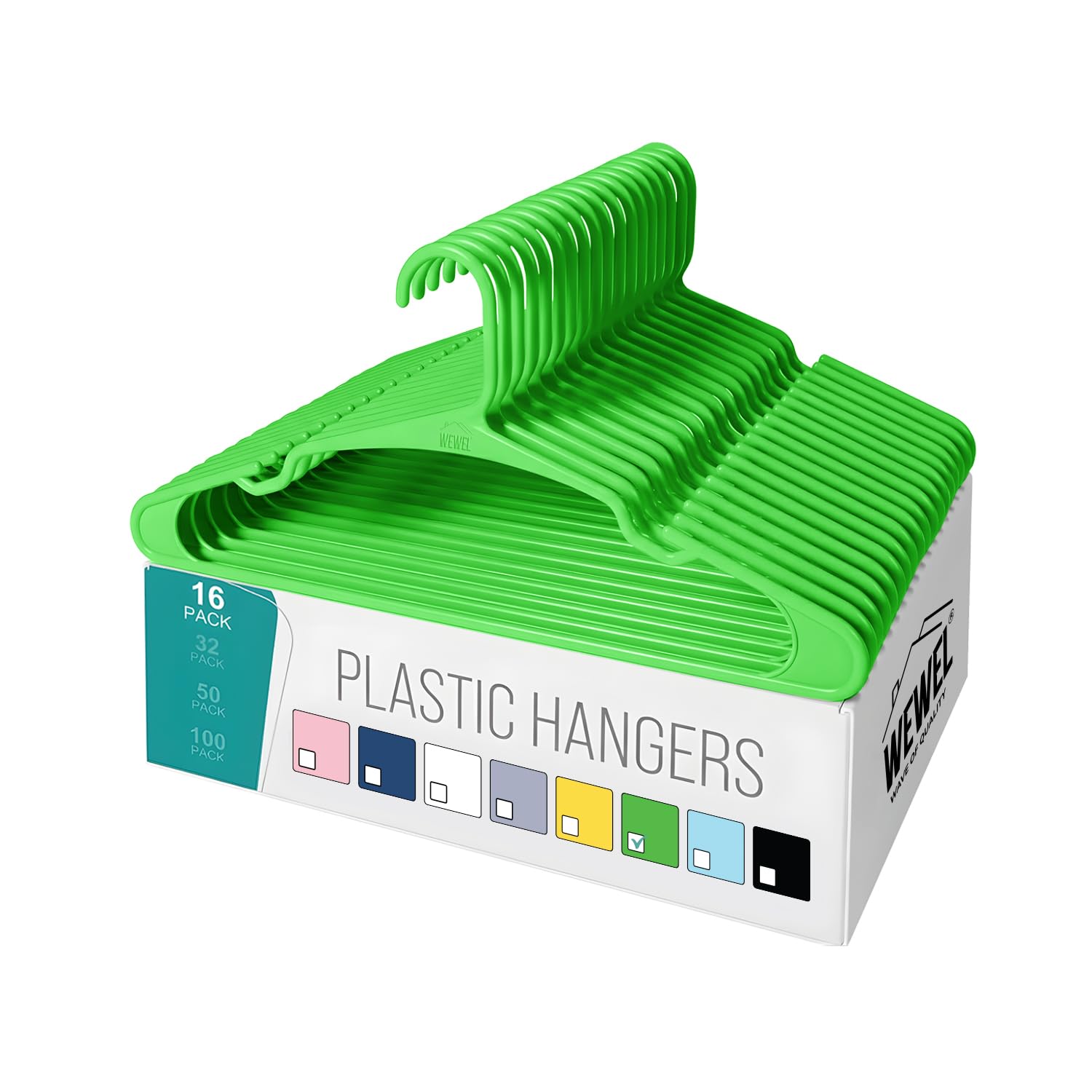 WEWEL® 16 Pcs Premium Clothes Hangers for Hanging Cloths, Elevate Your Wardrobe Organization in Multicolors with Cloth Hanger (16, Green)
