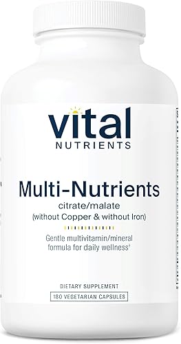 Vital Nutrients Multi-Nutrientes 3| Multivitamínico vegetariano | Fórmula de citrato/malato | Sin cobre ni hierro | Suplemento multivitamínico,