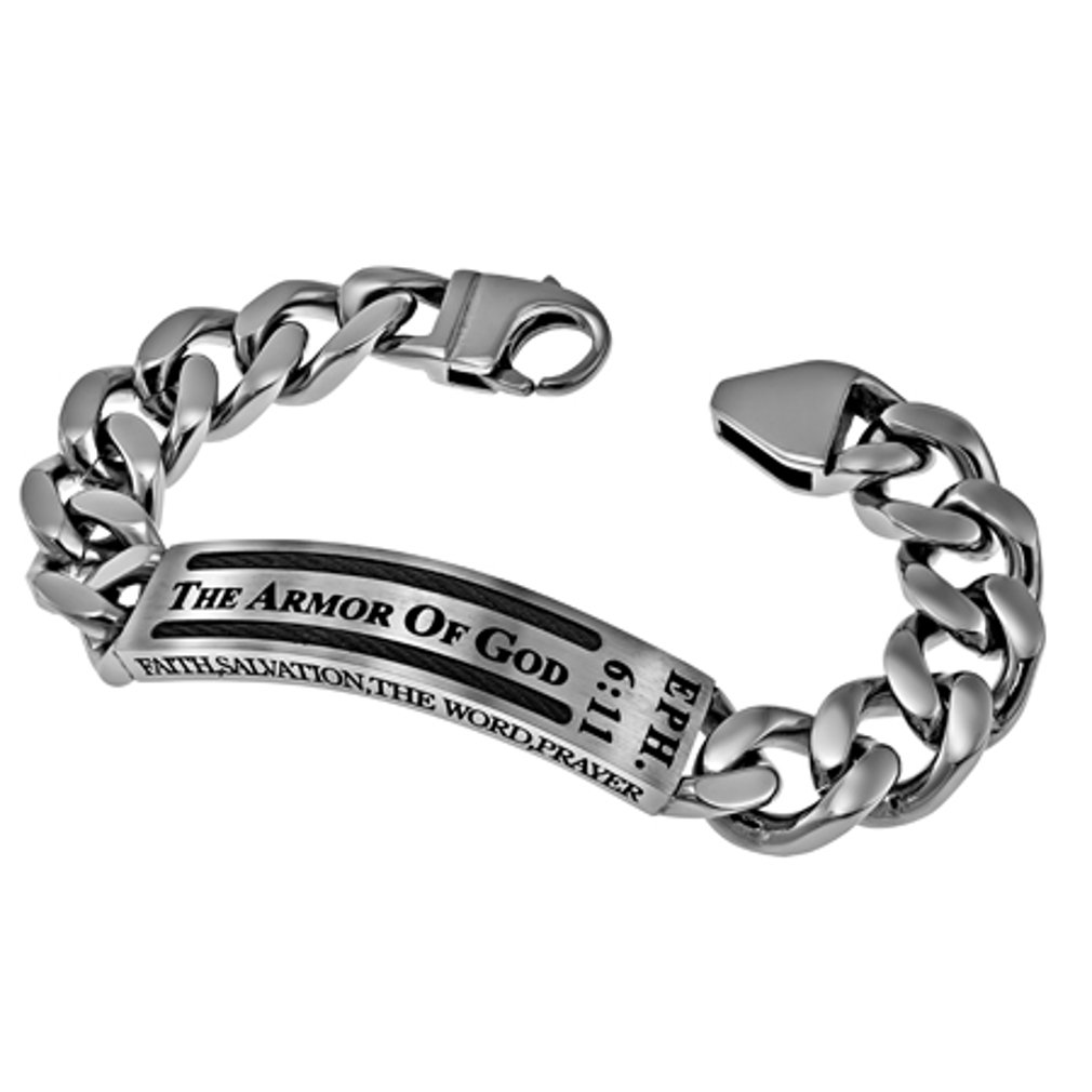 North Arrow Shop Armor of God Men's Christian Bracelet, Stainless Steel, Bible Verse Text