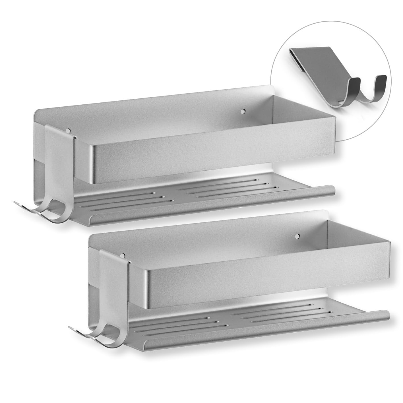 BENKSTEIN Shower Shelf Set of 2 Shower Shelves for Gluing or Drilling Hanging Shower Basket No Drilling Mountable Shower Gel & Shampoo Holder Bathroom Organiser Shower Shelf