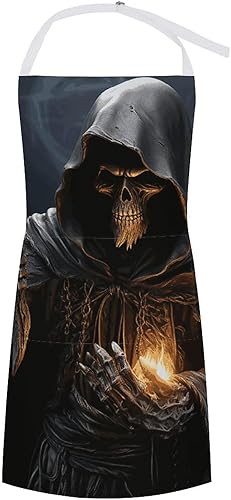 MUSM Apron for Adults - 27.6 X 31.5 Inch, Heavy-Duty Polyester Aprons with Two Large Pockets, Waterproof Grim-Reaper Kitchen Apron for Cooking,