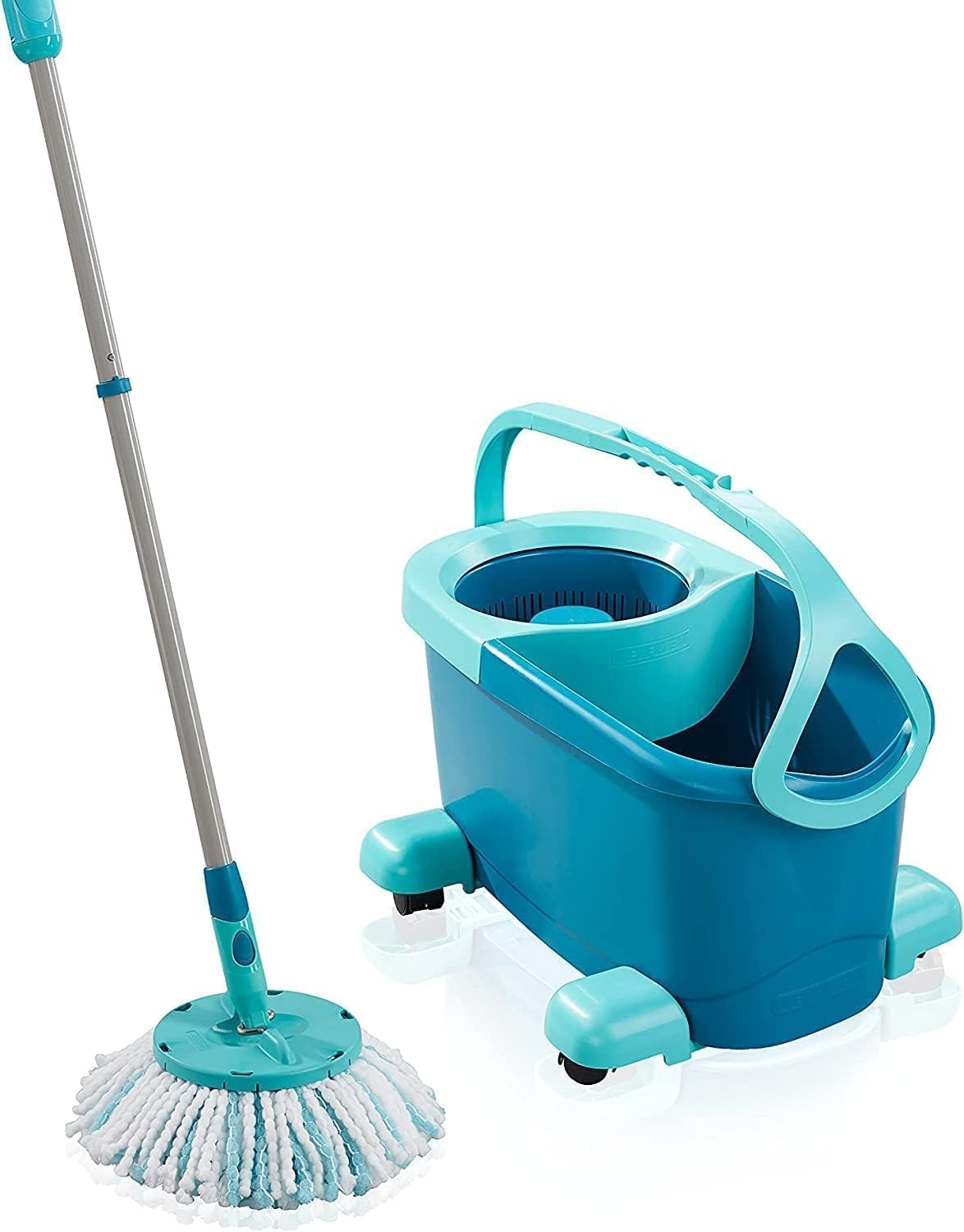 Leifheit Set Clean Twist Disc Mop Ergo Lave Sol, Seau et Balai essoreur & Lot de 2 têtes de Rechange Clean Twist Disc Mop Micro Duo, Tous Types de sols, Absorption complète de la saleté