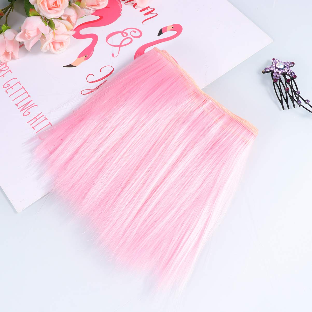 SEWACC DIY Doll Wig Straight Hair Wefts 15cm Heat Resistant Hair Extensions 5 Pcs Set Straight Wig for Dolls Easy to Wear Stay in Place