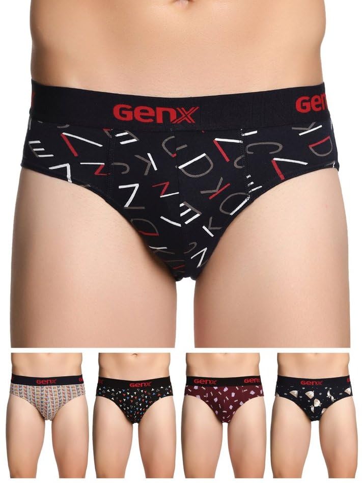 Genx Jazz Men’s 100% Cotton Briefs with Comfortable Waistband(Pack of 5)(Colors&Print May Vary)