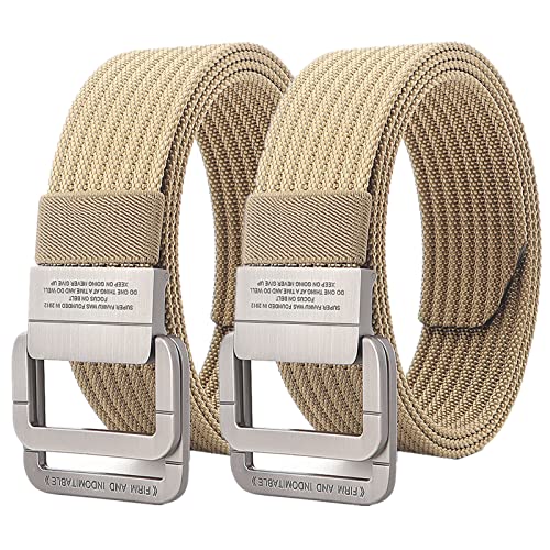 Belts Men, Tactical Belt with Double Ring Metal Buckle, Plus Size Up to 67 inch Long, 2 Pack