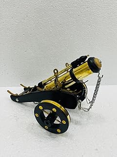 Miniature Brass Cannon Model – Vintage Decorative Cannon Replica with Wooden Base & Metal Wheels – Collectible Desktop Ornament, Historical Gift, Home Office Décor