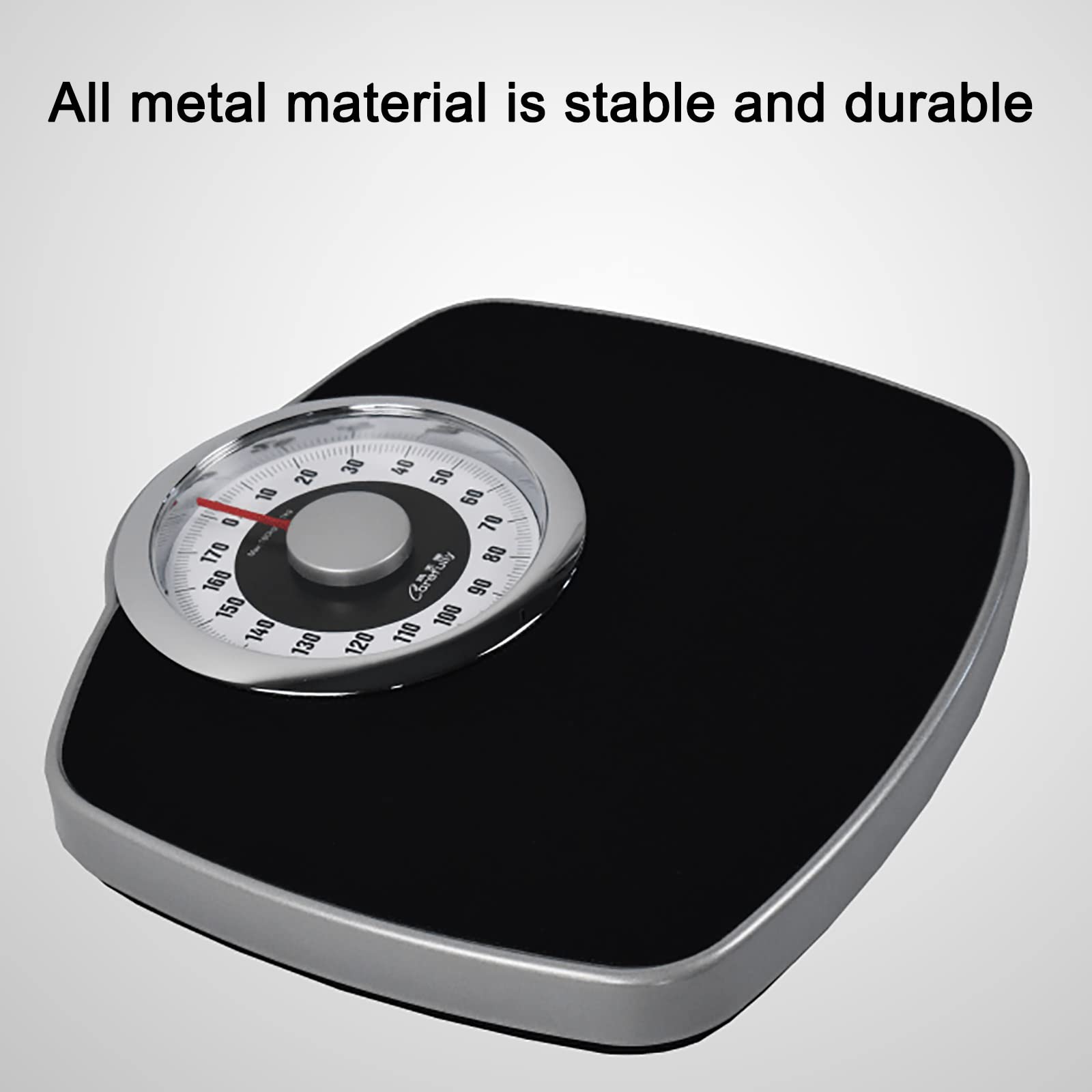 Báscula de baño mecánica/báscula analógica para peso corporal/báscula de baño de alta precisión analógica, tapete texturizado negro con plataforma de metal duradero, impermeable y antideslizante