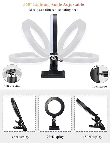 Miniatura 6 de Anillo de luz de 6.3 pulgadas con soporte de abrazadera para laptop, luz de cámara web con 3 modos de luz y 10 niveles regulables para computadora