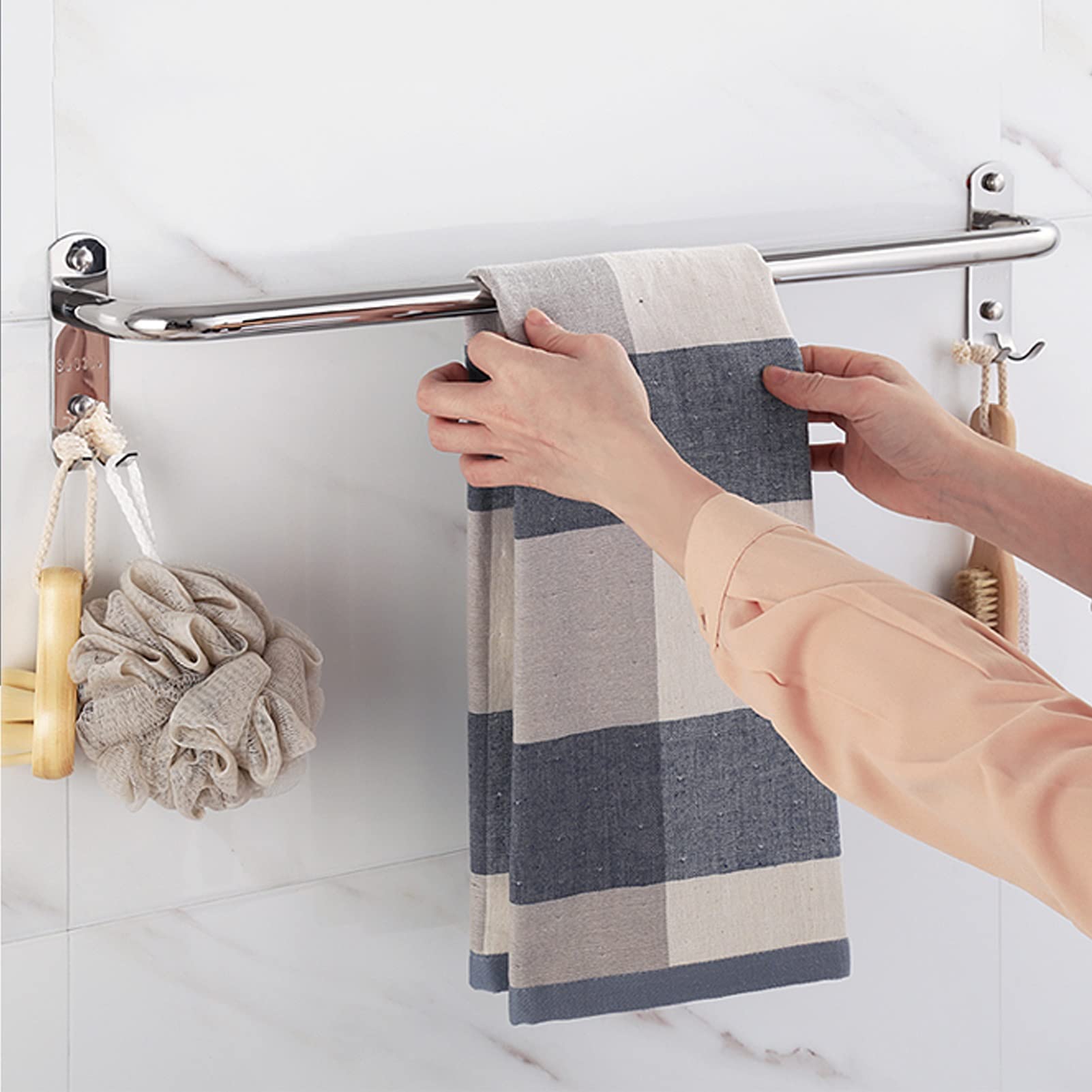 Toallero de Acero Inoxidable con Ganchos, toallero montado en la Pared, toallero para Cocina, baño, 40 cm-120 cm, Acabado Plateado Pulido (tamaño: 40 cm)