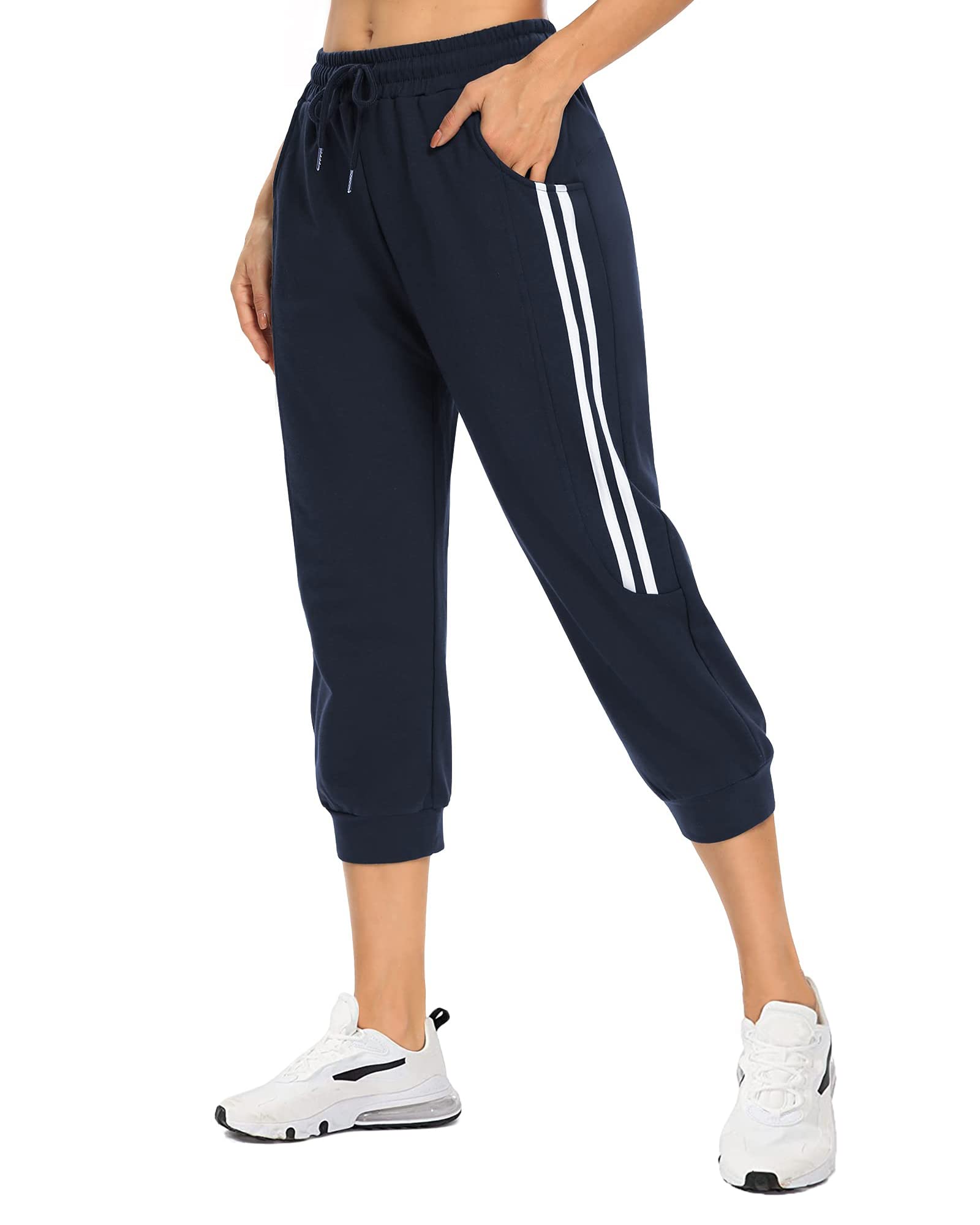 KaiDi Women's Capri Sweatpants - Casual Capri Pants with Pockets, Drawstring Workout Sweatpants for Yoga