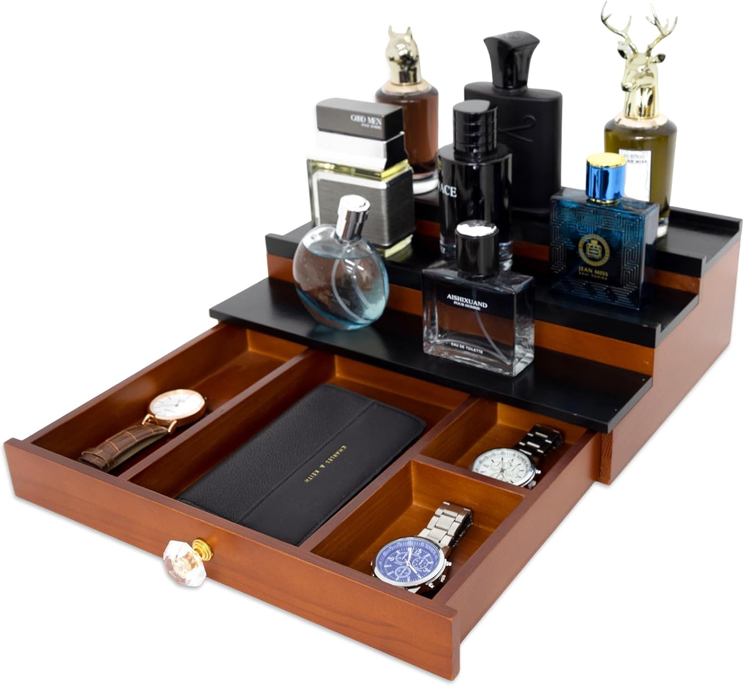 Iswabard Cologne Organizer for Men 3 Tier Stand with Drawer