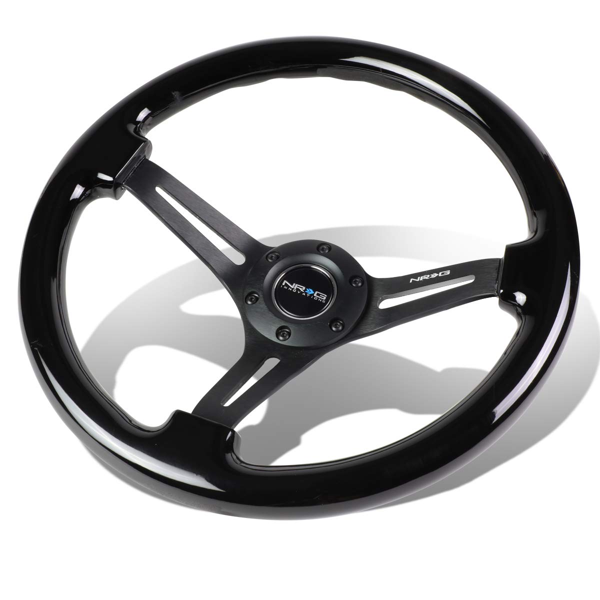 NRG Innovations Reinforced RST-018BK-BK 350mm Black Colored Wood Steering Wheel + LED Keychain Flashlight