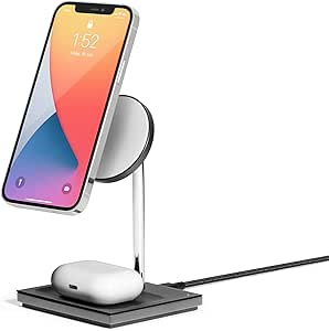 Native Union Snap 2-in-1 Magnetic Wireless Charger – Charging Stand for iPhone 15, 15 Plus, 15 Pro, 15 Pro Max with Wireless Pad for AirPods Gen 3, Pro 2 – Adjustable Angle &amp; Discreet LED Indicators