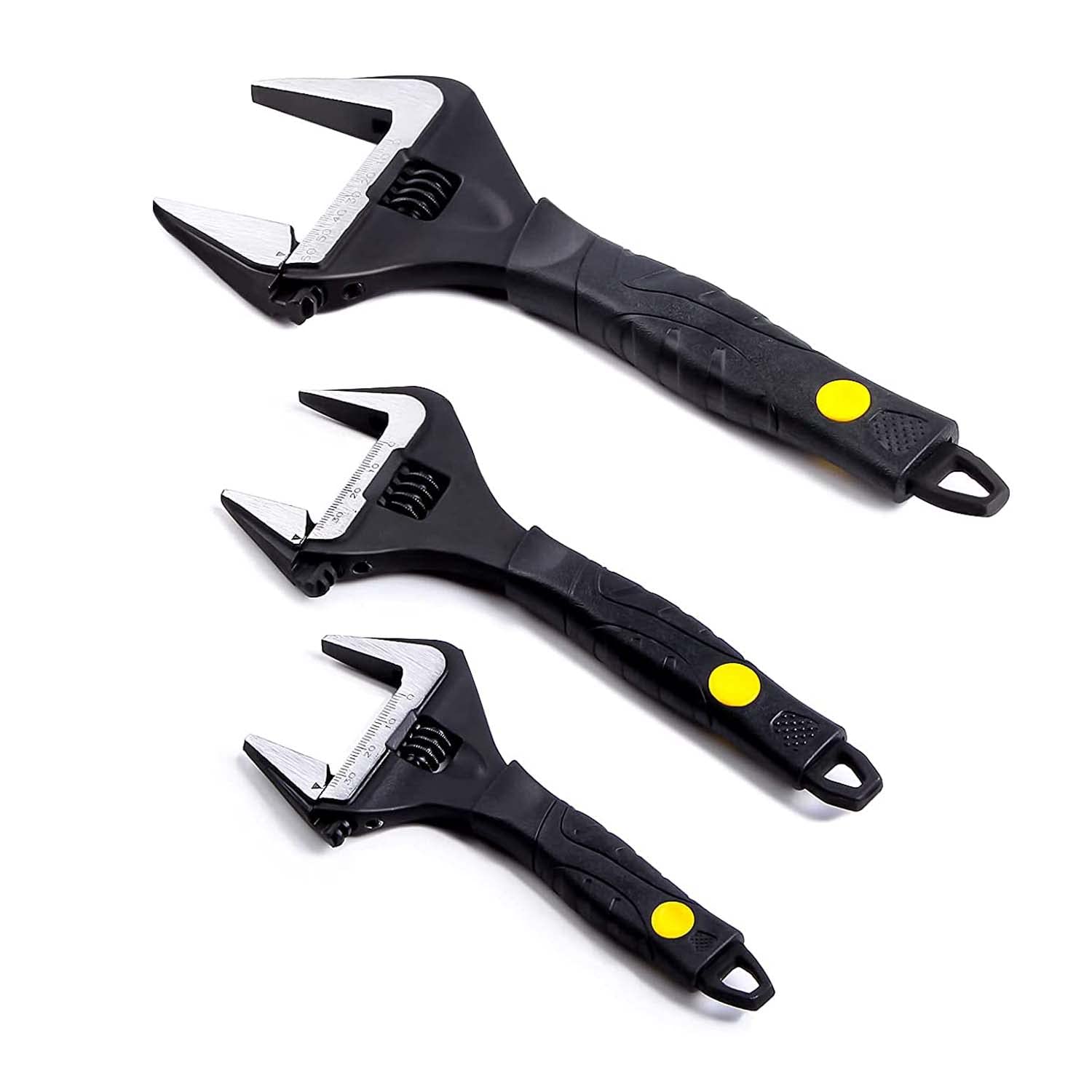 Juego de Llaves Ajustables Sharp-Tec, Llave Inglesa Ajustable de Boca Ancha, Herramientas de fontanería de Alta Resistencia para fontaneros, 6''+8''+12'', Negro, Cromado
