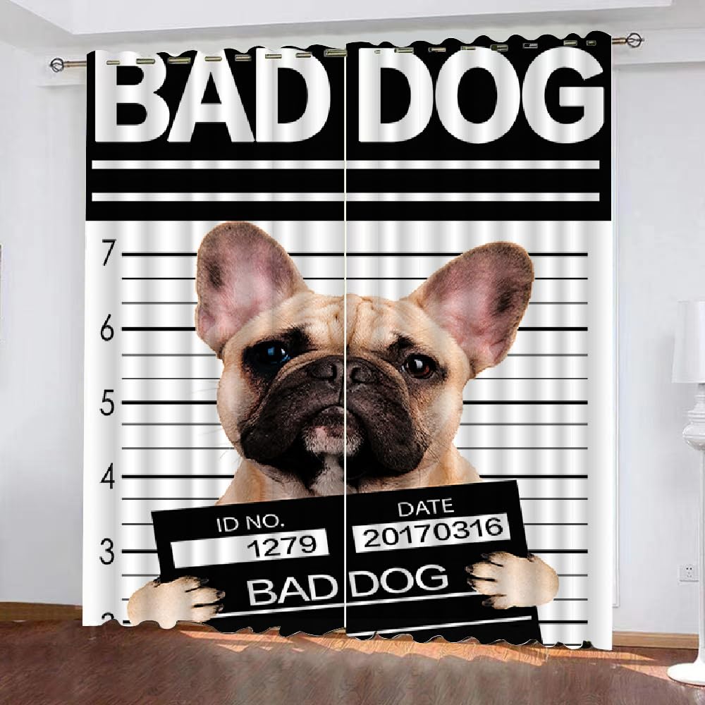 HABEAT 3D Bulldogge Gardinen Abdunkelnde Tiere Hund Kindervorhänge Vorhang mit ösen 2er Set Vorhänge Blickdicht Verdunkelungs für Kinderzimmer Schlafzimmer Wohnzimmer B 200 X H 160 cm（Motiv 27-1）