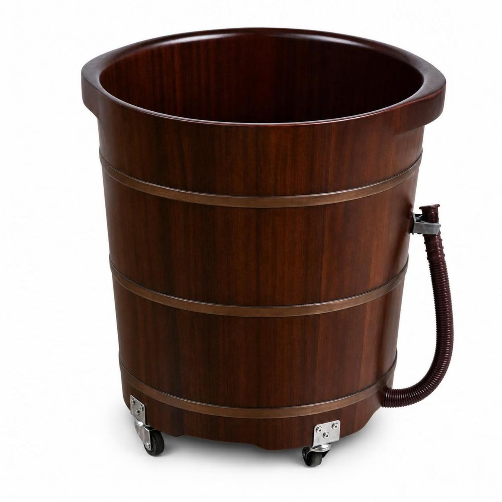 Fußbadezuber aus rustikal Fußbadewanne aus tief Fußbecken mit Ablaufschlauch für Pediküre, Badezimmer, 40 Cm, Pfirsichkernholz, Doppelohr, Mit Rollen, 40 Cm Hoch