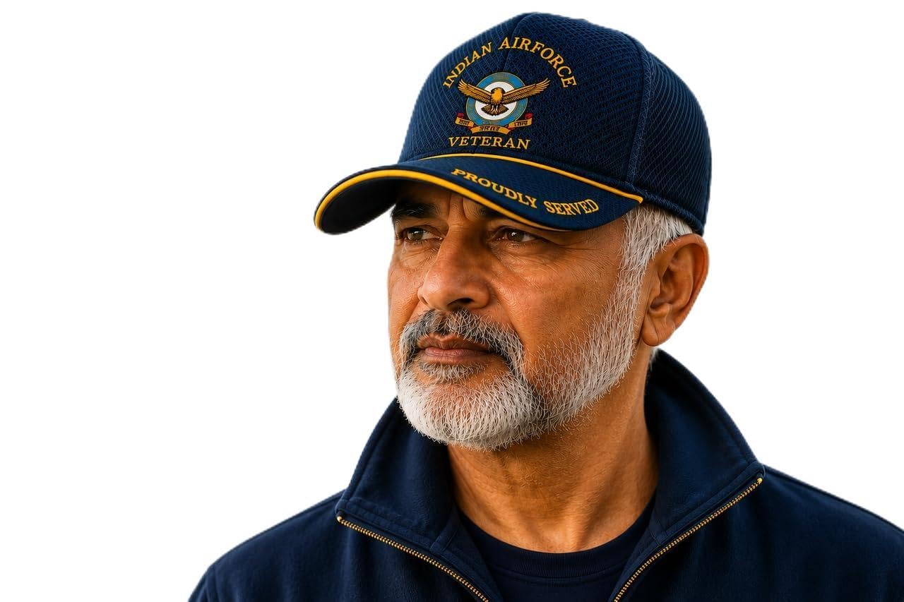 Indian Air Force Inspired Veteran Cap for Ex-Servicemen | Adjustable Free Size Mesh Baseball Cap | Premium Embroidered Military Tribute Hat with Breathable Des-image-23