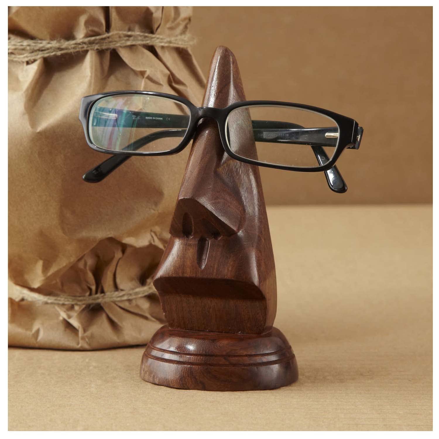 ZYNTIX® Wooden Handmade Spectacle Specs Eyeglass Holder Stand Display Stand Nose Shaped 6 Inch Long Round Surface Specs Holder