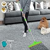 B-Land Carpet Rake for Pet Hair Removal, Reusable Pet Hair Remover with 60” Adjustable Long Handle, Carpet Scraper Dog Cat Hair Remover Tool for Rugs, Mats, Couch, Furniture Green
