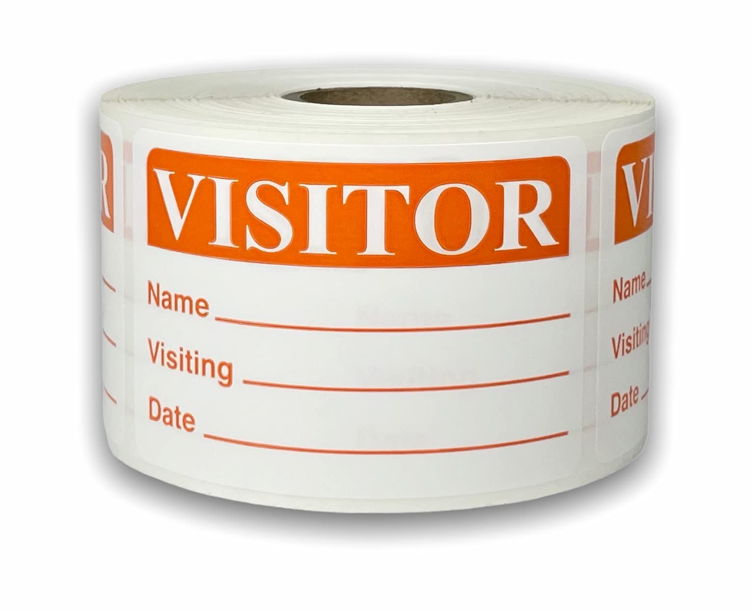 Orange Visitor Labels - 2x3 Inch Self-Adhesive Name Tag Identification Stickers with Write-in Name, Visiting, and Date Fields - Office, School, and