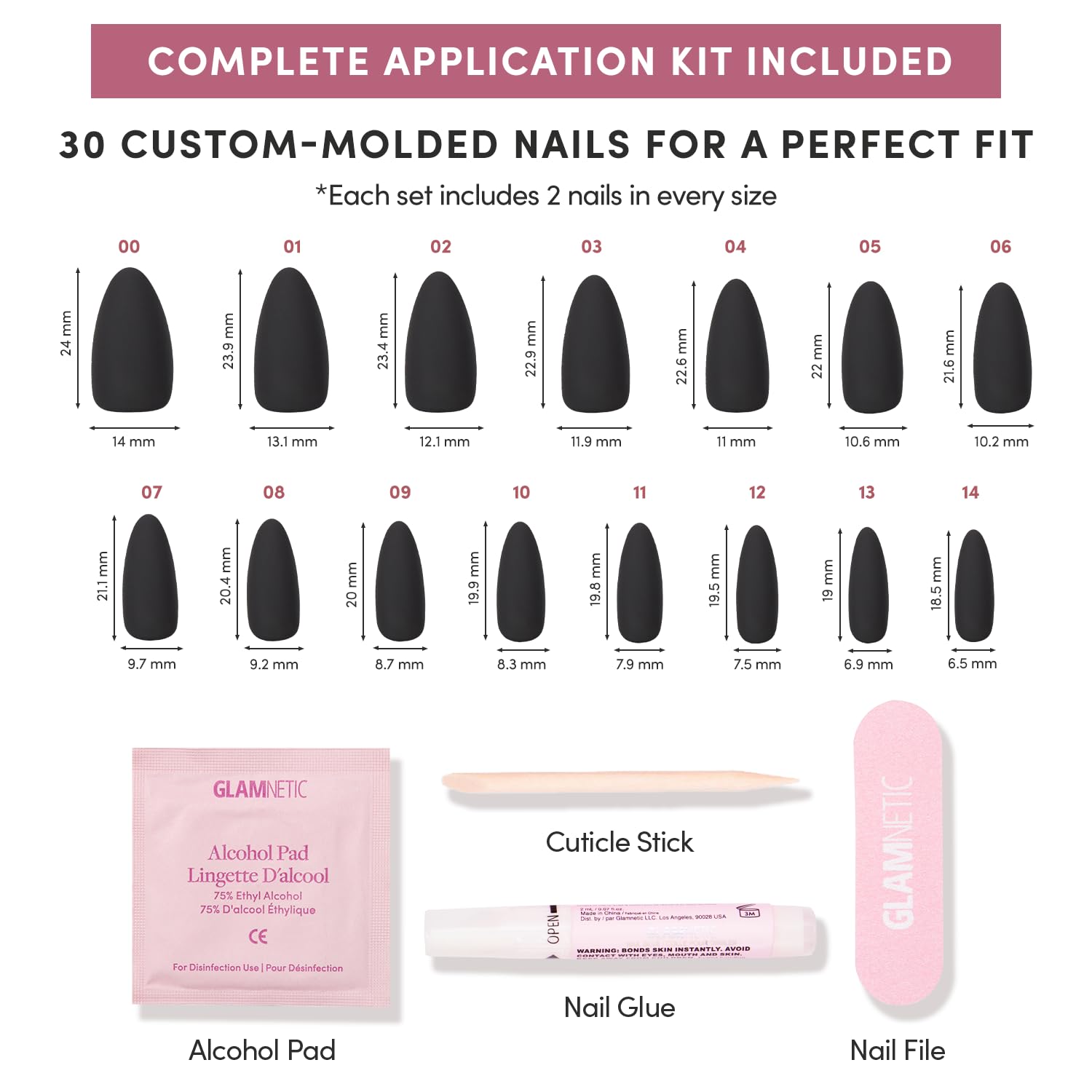 Glamnetic Press On Nails - Red Bottom | Red Accent Dual Side Medium Almond Fake Nails with a Black Matte Finish, Salon Quality Halloween Nails | 15 Sizes - 30 Nail Kit with Glue Product Image 4