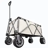 Campitrolley ao ar livre, carro portátil Foldipiquenique, veículo de carga multifuncional, grande carrinho de armazenamento de tecido Oxcloth, para acampamento, esportes, compras, bege/a