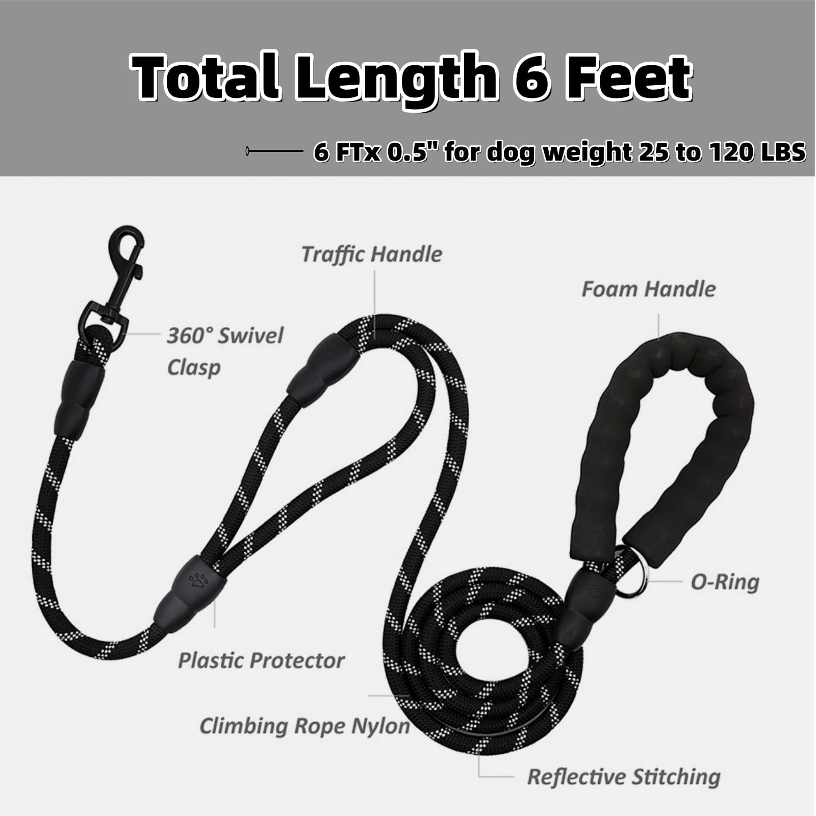 YUDOTE Premium 6ft Dog Leash with Traffic Handle, Reflective and Soft Padded Grip - Image 2