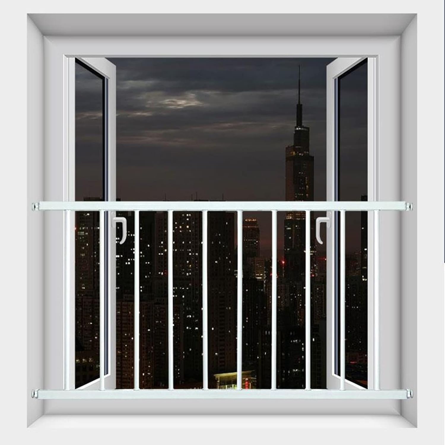 Griglia di sicurezza per finestra (60 x 100 cm, bianco) | Cancelletto di sicurezza in metallo, ringhiera per balcone a pressione per animali domestici, anticaduta