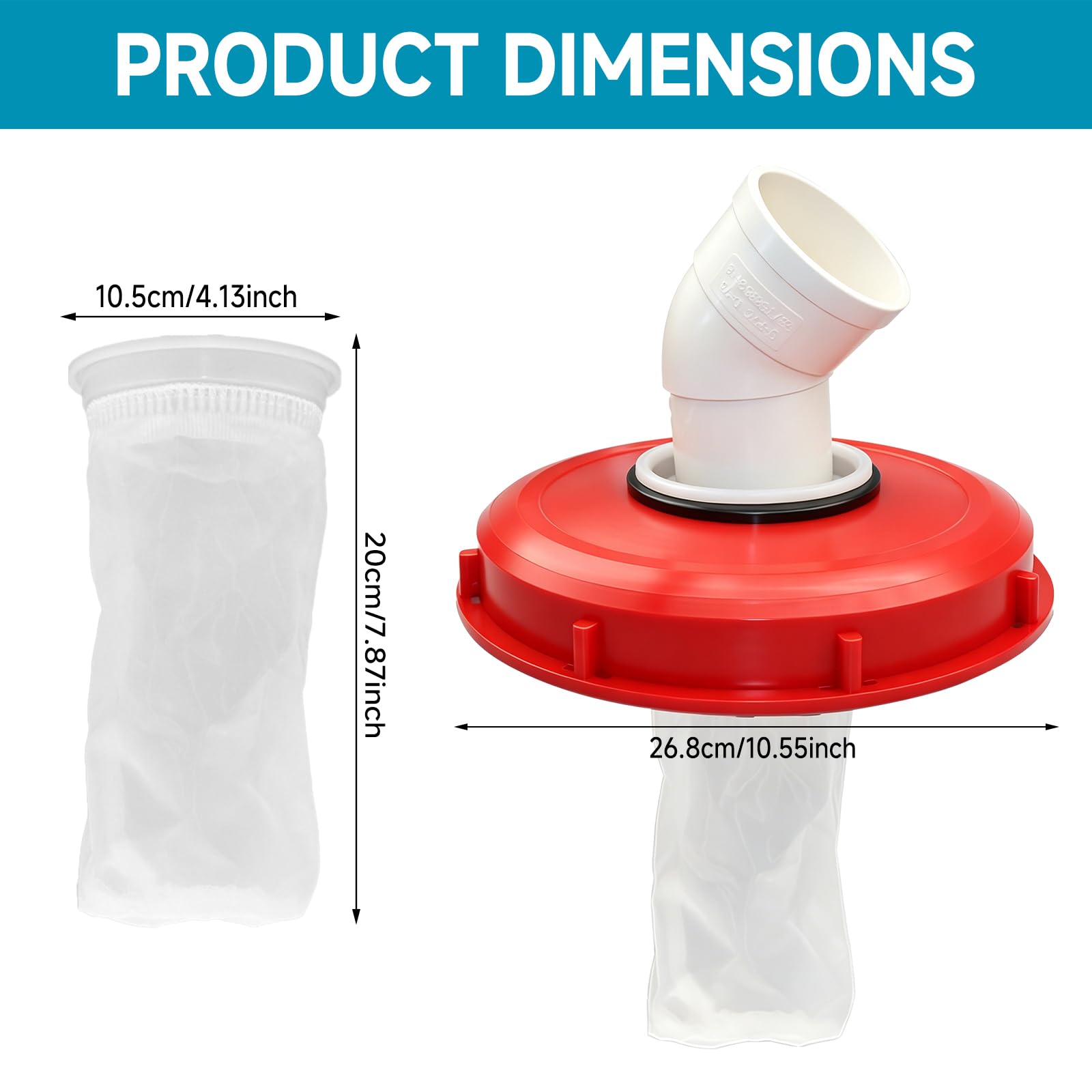 Filtre de couvercle IBC 45° IBC - 165 mm - En nylon - Lavable - Accessoire pour réservoir d'eau de pluie DN 150 (245 mm)