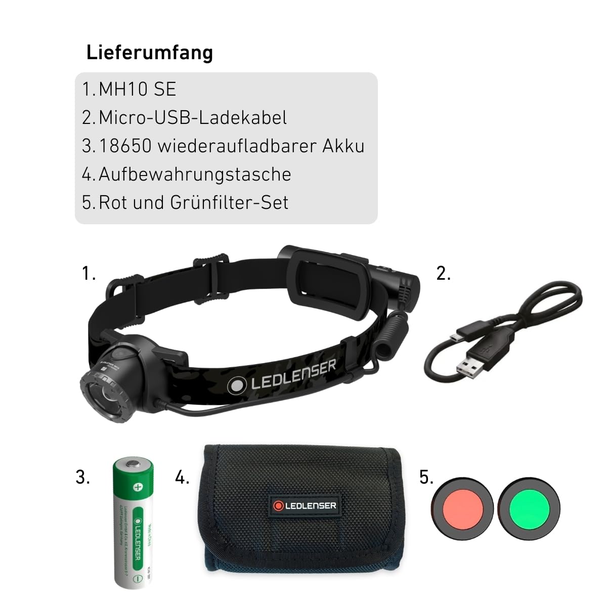 Ledlenser MH10 SE Akku-LED-Stirnlampe, 600lm, 150m Leuchtweite, IP54, 158g | Fokussierbar, bis zu 120h Leuchtdauer, rotes Rücklicht, inkl. Farbfilter & Gürteltasche, ideal für Camping, Angeln & Wandern