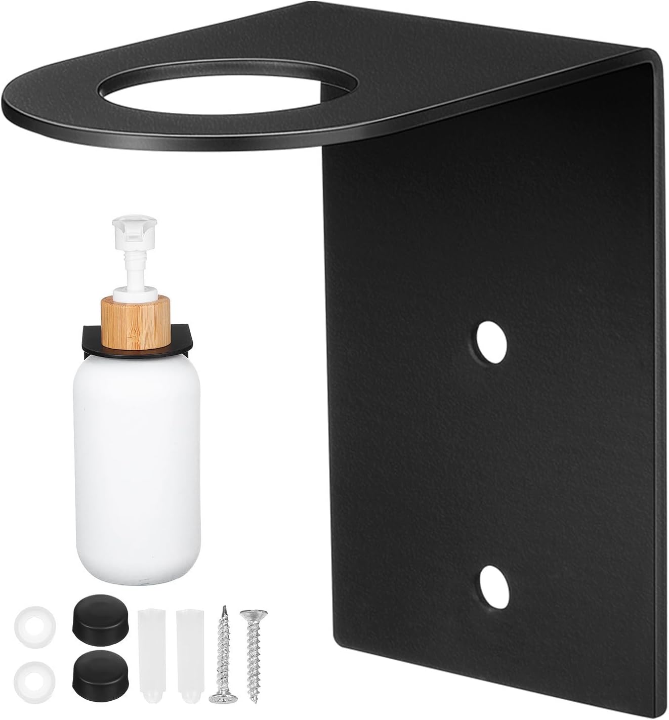 PRETYZOOM Stainless Steel Soap Dispenser Bracket Wall Mounted Holder Rustproof Shower Gel Shelf for Lotion Shampoo Bottles Bathroom Space Saver Black
