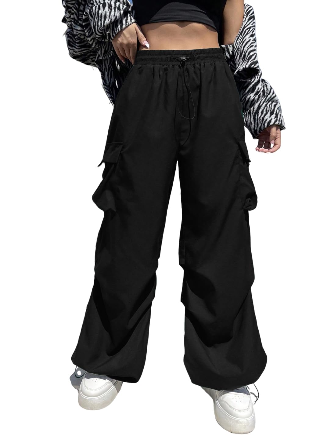ZAFUL Parachute Pants for Women Sweatpants Y2K Contrast Pipping Cargo Trousers Jogger Pants with Pockets