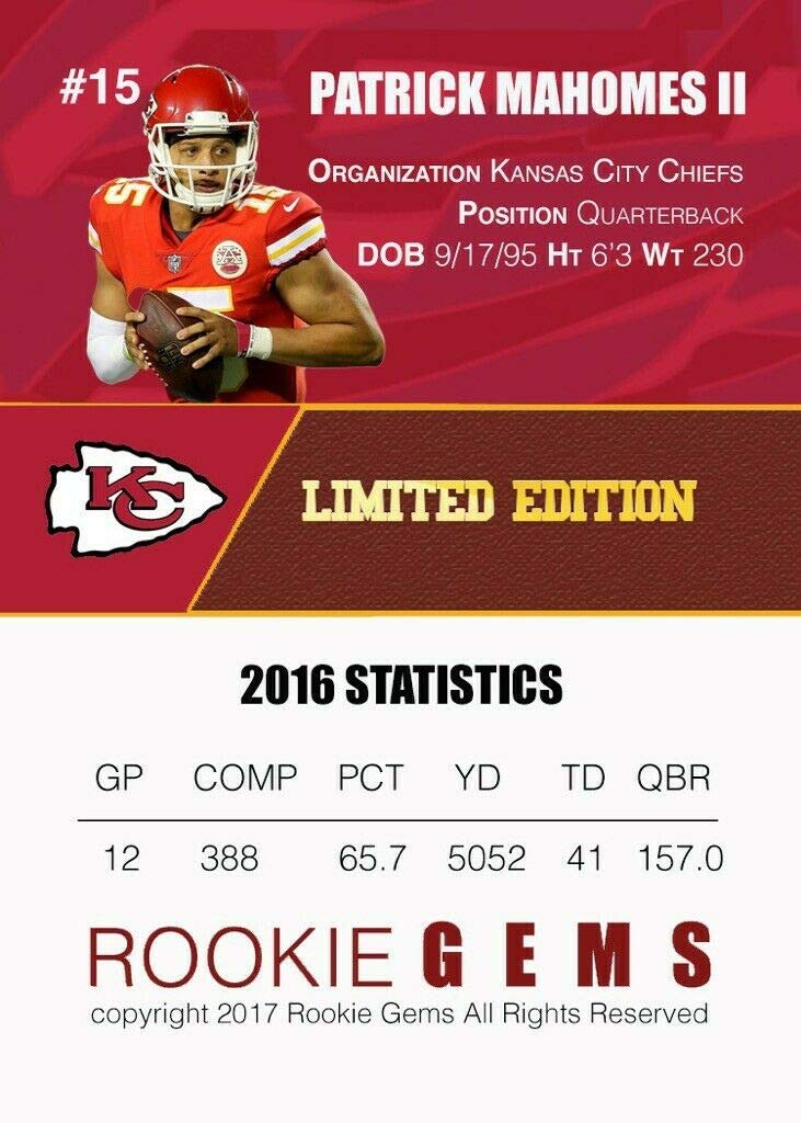 rare patrick mahomes rookie card Amazon.com: Moptrek Mahomes RC Rare CRACKED ICE GOLD #15 ROOKIE GEMS ROOKIE  CARD CHIEFS : Collectibles & Fine Art