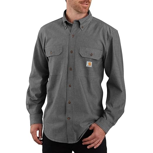 Carhartt Men's Original Fit Long Sleeve Shirt, Black Chambray, X-Large