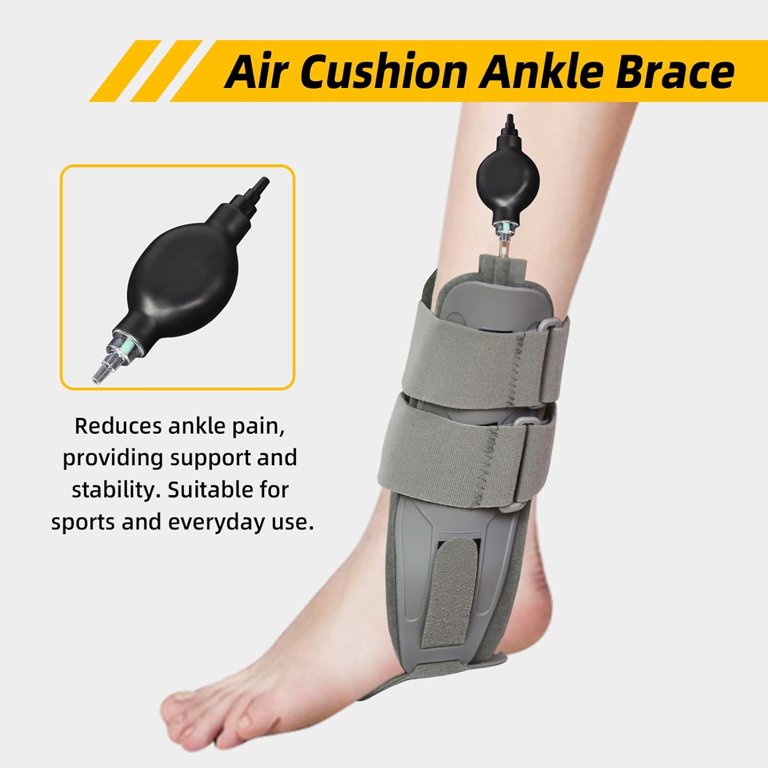 Air Cast Stirrup Ankle Brace for Sprained Ankle,Inflatable Ankle Splint Stabilizer Brace for Men and Women,Adjustable Foot Splint for Sleeping,Gray,One size fits all
