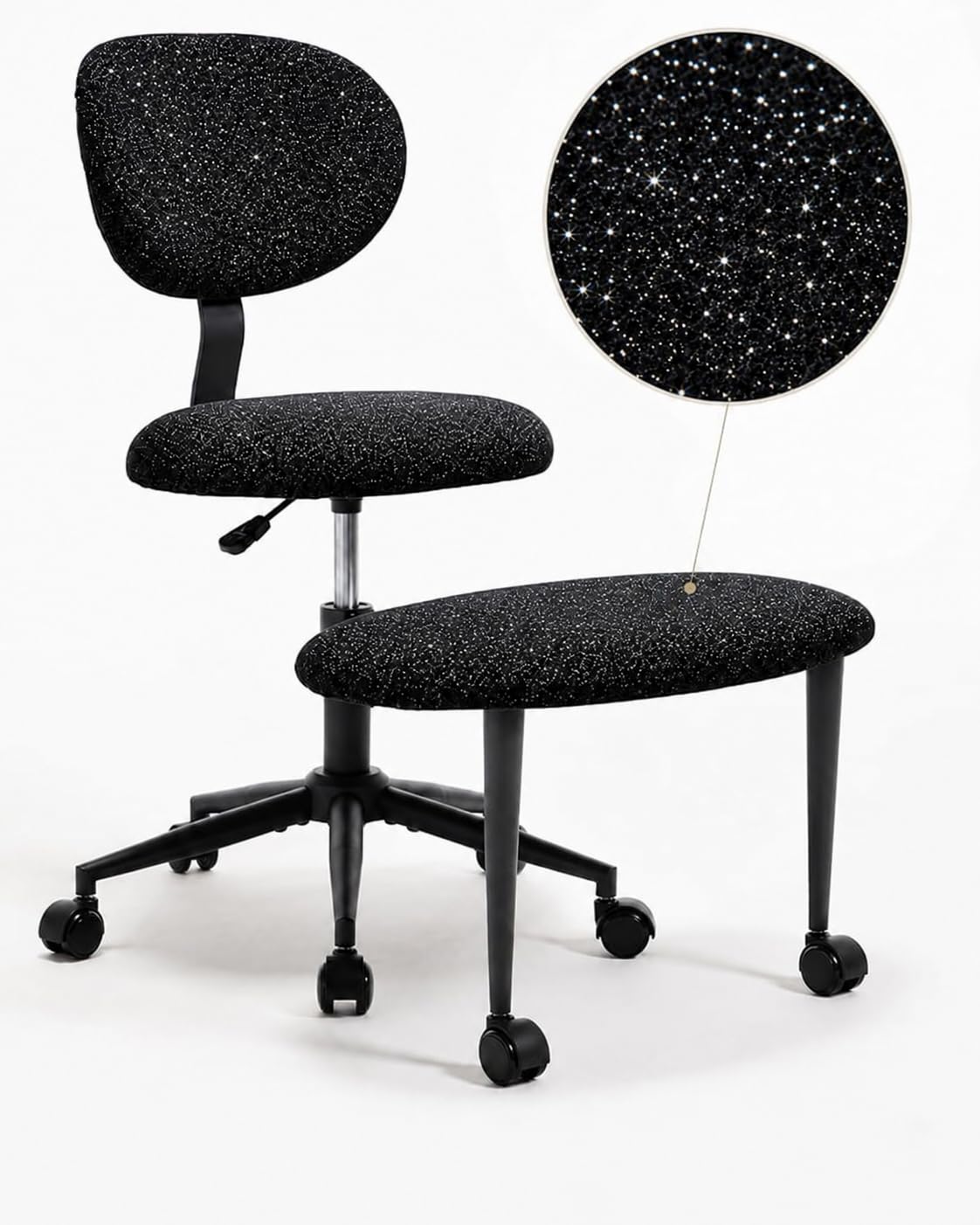 hitsuki Silla de Oficina sin Reposabrazos Silla Ergonómica de Escritorio con Reposapiés Giratorio 360° Silla Ajustable en Altura con Ruedas para Teletrabajo Negra Brillante
