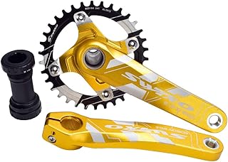 SHHMA Mountain Bike ramię korba 104BCD Hollow zintegrowany zestaw korbowy 32/34/36/38T pojedyncza tarcza z suportem do roweru szosowego MTB BMX,Gold,38T
