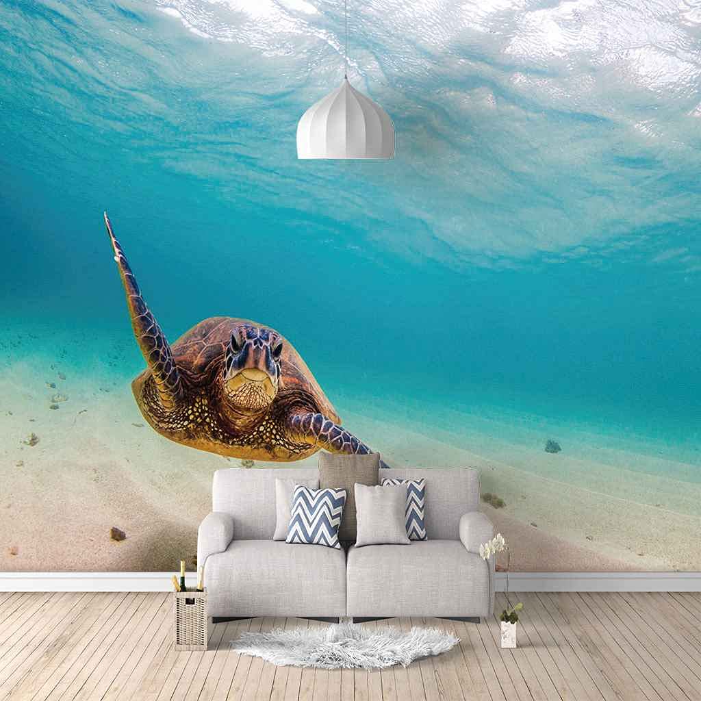 Papier peint 3D tortue de l'océan : toile auto-adhésive grand format 300x210 cm