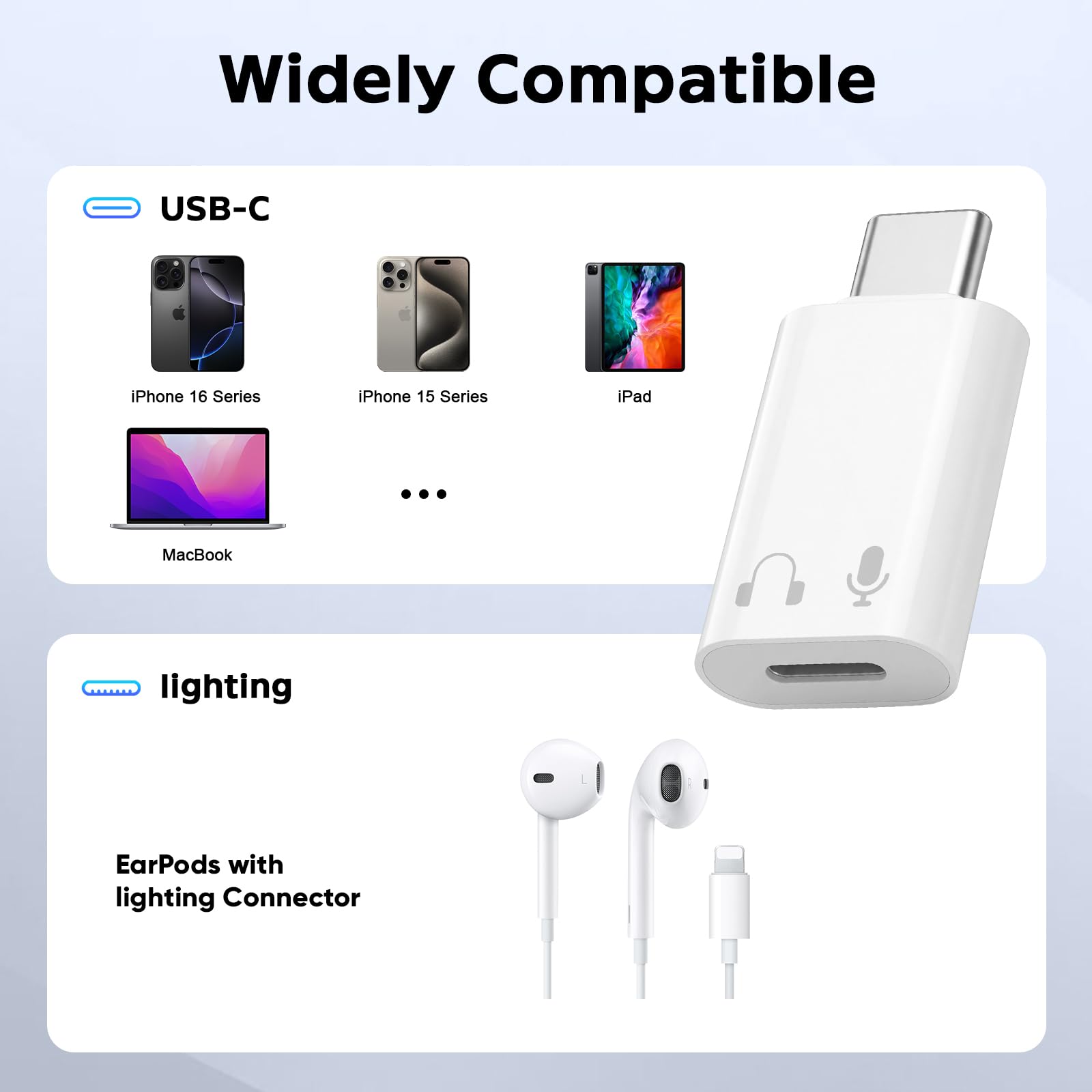 Adapter Lighting na USB C, obsługa audio, sterowanie linią dla iPhone'a 17/16/15, iPada Air/Pro/Mini, nie do ładowania/transferu danych | Sterowanie liniowe do iPhone'a 17/16/15, iPad Air/Pro/Mini, nie nadaje się do ładowania/przesyłania danych