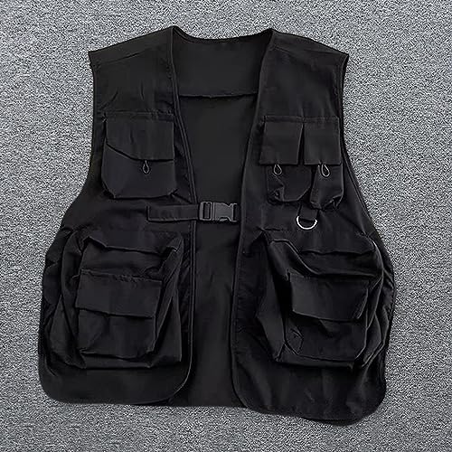Men Warm Vest Coat Unisex Hip Hop Style Streetwear Individual Solid Color Sleeveless Loose Fit Buckle Closultiure3