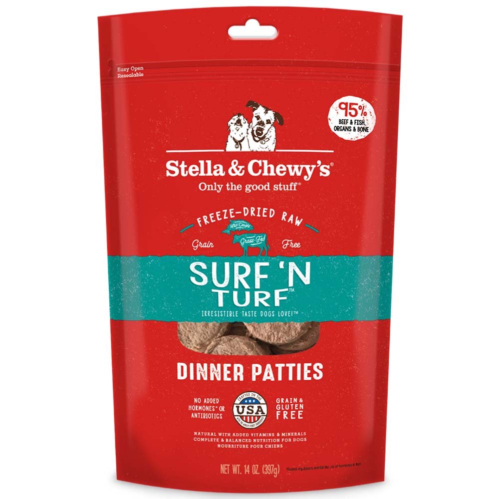 Stella & Chewy's Freeze Dried Surf & Turf (Beef & Salmon) Dinner Patties For Dogs