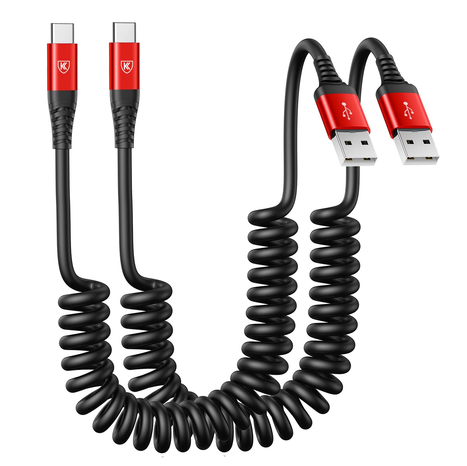 USB to USB C Cable Fast Charging 3ft, 2Pack Coiled USB C Charger Cable for Car, Android Auto USB Type C Charger Cord, USB-C Cable Compatible with iPhone 17/16/15/Plus/Pro Max/Samsung Galaxy S20-RedClimatePartner certified