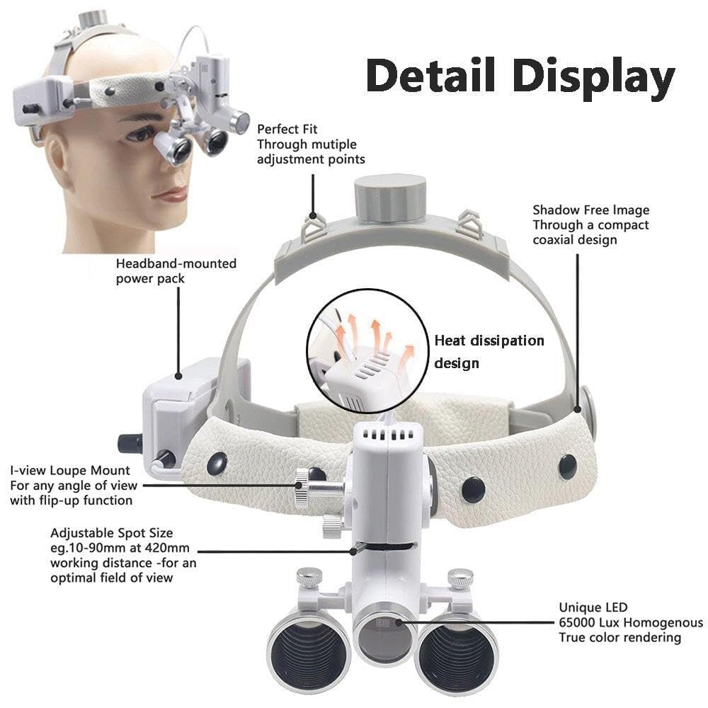 Lenti dentali con faro LED senza fili, ingrandimento 2,5X/3,5X, lente d'ingrandimento binoculare per odontoiatria, chirurgia e uso in laboratorio