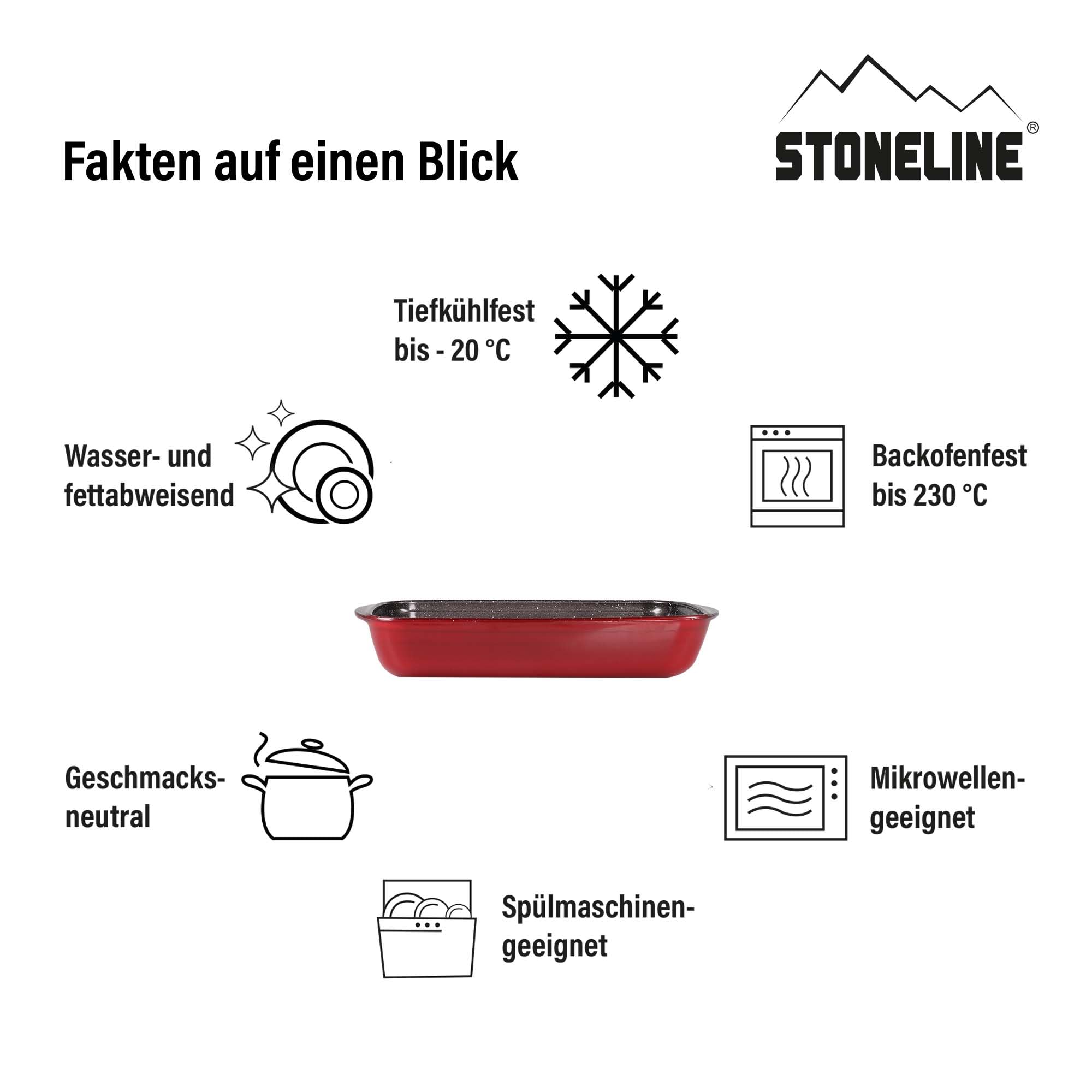 STONELINE Lot de 5 plats à gratin en verre borosilicate antiadhésif avec véritables particules de pierre carrées et ovales, gants de four en coton, lavables, antidérapants, gris