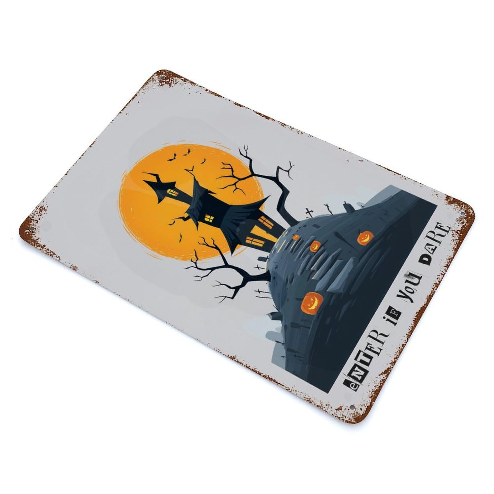 Enter If You Dare — Haunted House Halloween Art Decorative Tin Sign 11.8"x7.9", Old School Wall Decor for Garage, Pub Or Kitchen