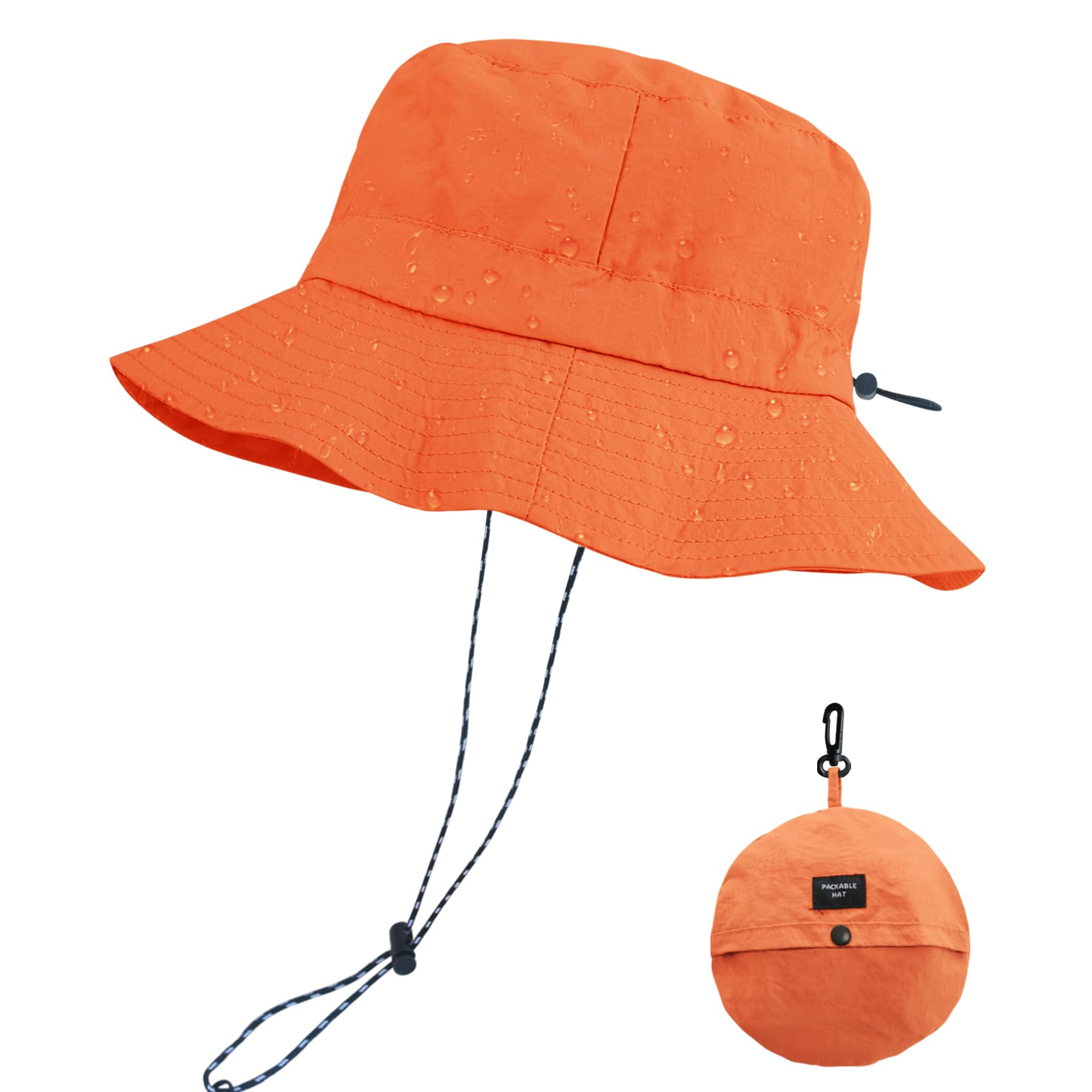PFFY Quick Dry Waterproof Packable Bucket Hat for Women Men Outdoor Sun Hats with Detachable Chin Strap
