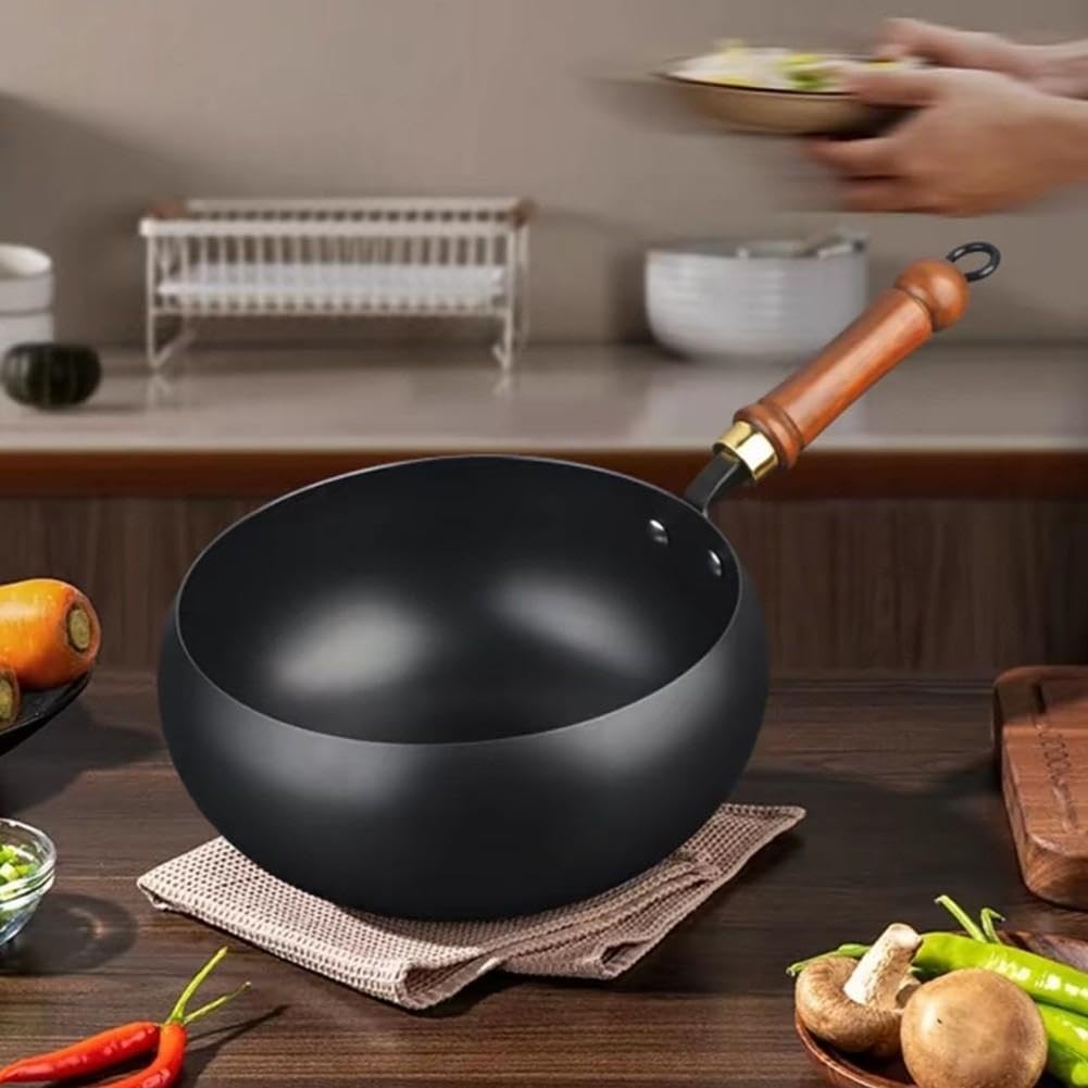 Poêle Wok Chinoise 24cm Fer Massif Revêtement Poêle Wok Chinoise(A)