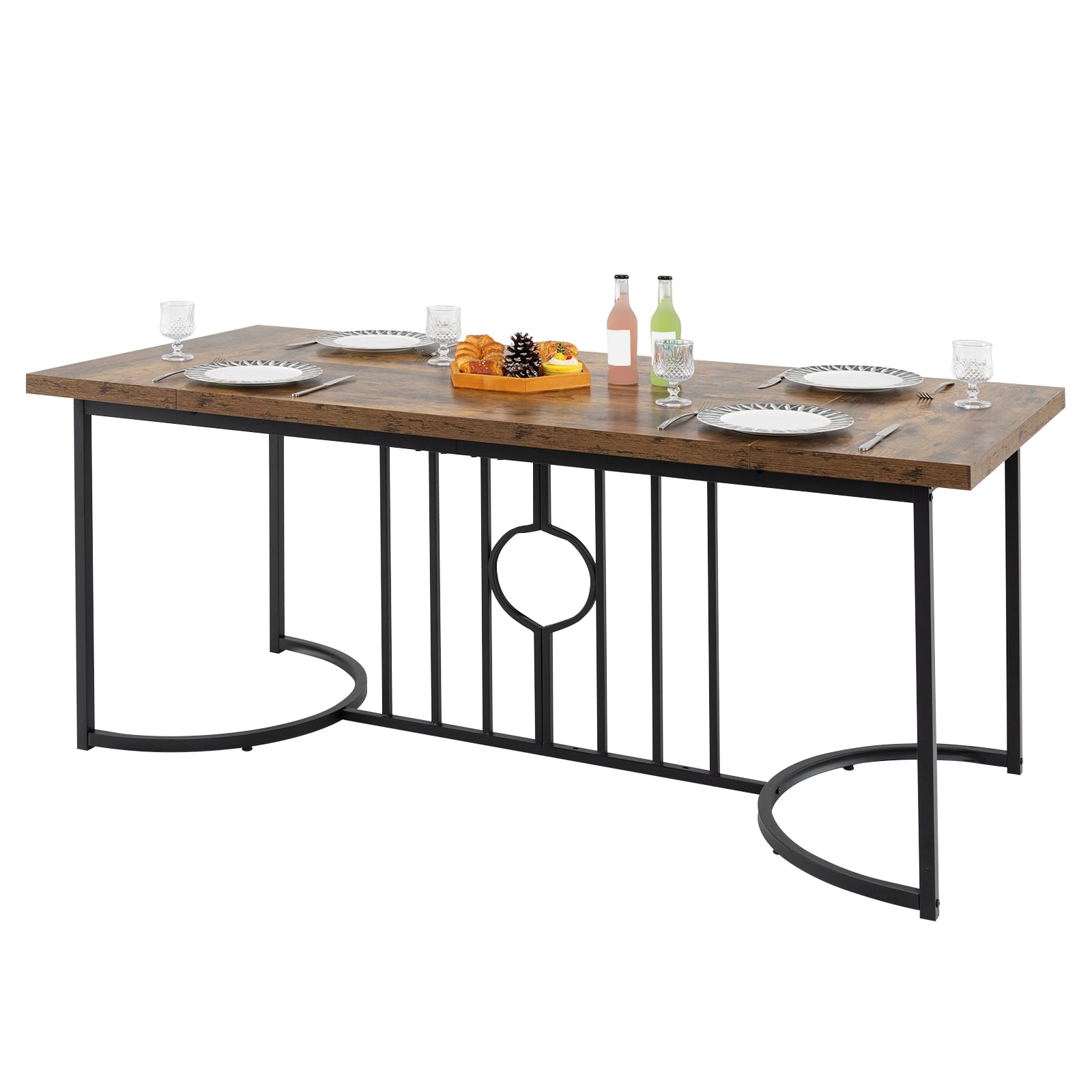 LIFEZEAL Tavolo da Pranzo, Tavolo da Cucina, 180x80 cm, Stile Industriale, per 6-8 Persone, in Legno+Metallo, Gambe Semicircolari, per Sala da Pranzo, Soggiorno, Max 135 kg